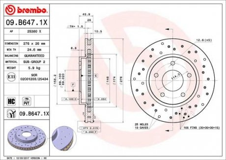 Тормозной диск BREMBO 09.B647.1X