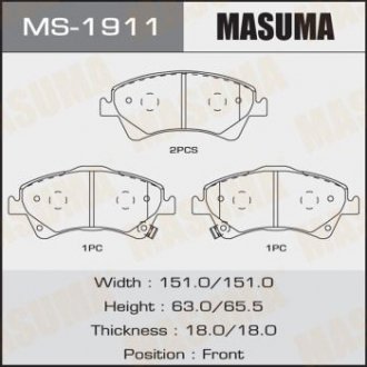 Колодки дисковые COROLLA, AVENSIS, AURIS/ ADE150L front (1/12) MASUMA MS1911 (фото 1)