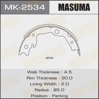 Колодки барабанні паркувальні [к-т 4шт] RAV4/ ACA31W (1/12) MASUMA MK2534