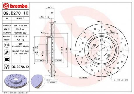 Гальмівний диск BREMBO 09.B270.1X