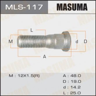 Шпилька Toyota, Daihatsu, Lexus, Mitsubishi, Honda. 12Х1,5. L-49mm (уп 20шт) MASUMA MLS117 (фото 1)
