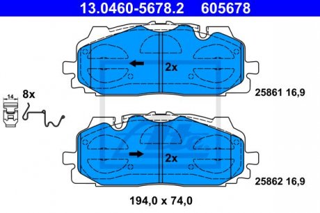 Гальмівні колодки дискові перед. Audi A4, A4 Allroad, A5, A8, Q5, Q7 Bentley Bentayga Vw Touareg 1.4-6.0 01.15- ATE 13046056782 (фото 1)
