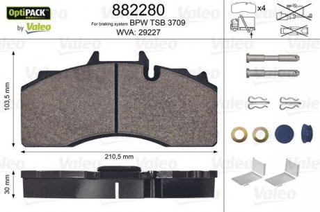 Колодки тормозные, WVA29227 Valeo 882280