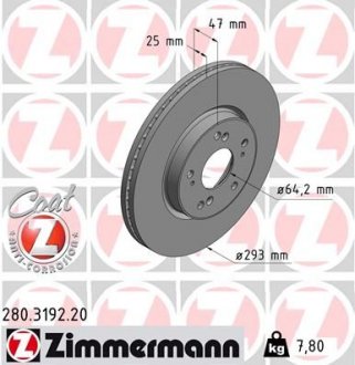 Диск тормозной передний ZIMMERMANN 280.3192.20