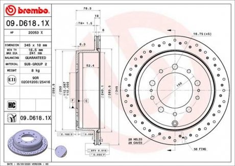 Гальмівний диск задний BREMBO 09.D618.1X