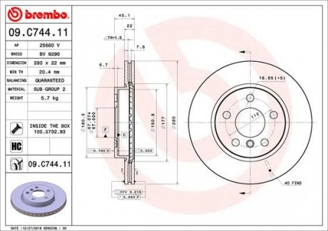Тормозной диск BREMBO 09.C744.11 (фото 1)