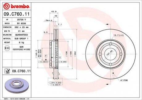 Гальмівний диск BREMBO 09.C760.11 (фото 1)