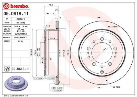 Тормозной диск BREMBO 09.D618.11 (фото 1)