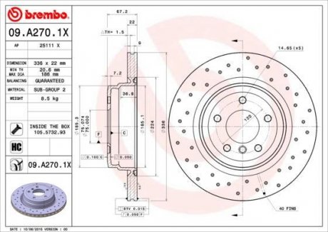 Тормозной диск BREMBO 09.A270.1X (фото 1)