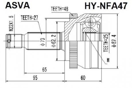 Шрус зовнішній 25x62x27 (HYUNDAI NF SONATA 2005-) ASVA HY-NFA47