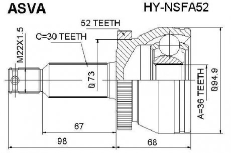 Шрус зовнішній 36x54x30 (HYUNDAI SANTA FE (CM) 2006-) ASVA HY-NSFA52