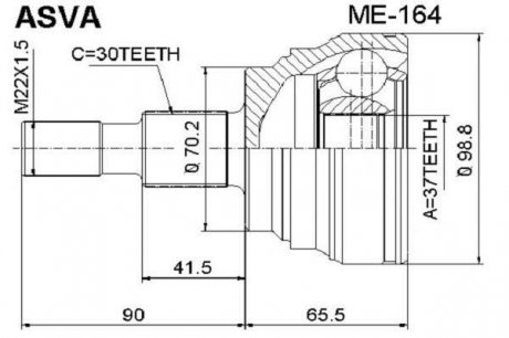 Шрус зовнішній 37X70.3X30 (MERCEDES BENZ ML-CLASS 164 2004-2011) ASVA ME-164 (фото 1)