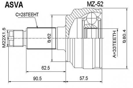 Шрус зовнішній 33x62x28 (MAZDA 6 WAGON GH 2007-) ASVA MZ-52 (фото 1)
