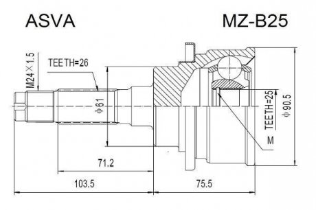 Шрус зовнішній 25x61x26 (MAZDA BT-50 2006-) ASVA MZ-B25 (фото 1)