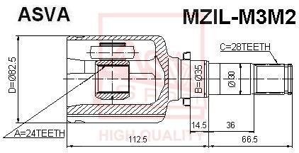 ШРУС ВНУТРІШНІЙ ЛІВИЙ 24x35x28 (MAZDA 3 BK 2003-2008) ASVA MZIL-M3M2