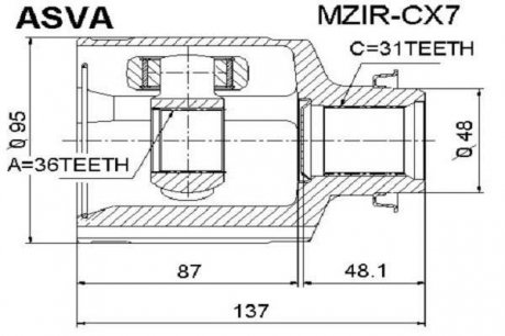 ШРУС ВНУТРІШНІЙ ПРАВИЙ 36X48X31 (MAZDA CX-7 ER 2006-2012) ASVA MZIR-CX7
