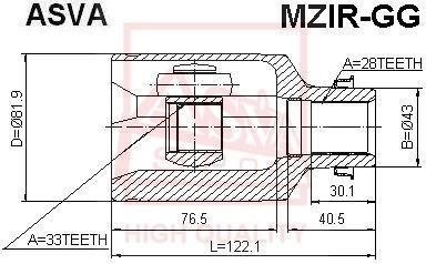 ШРУС ВНУТРІШНІЙ ПРАВИЙ 33X43X28 (MAZDA 6 GG 2002-2007) ASVA MZIR-GG