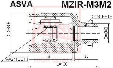 ШРУС ВНУТРЕННИЙ ПРАВЫЙ 24x43x28 (MAZDA 3 BK 2003-2008) ASVA MZIR-M3M2 (фото 1)