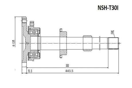 Полуось С ПОДВЕСНЫМ ПОДШИПНИКОМ 29X445 (NISSAN X-TRAIL T30 2000-2006) ASVA NSH-T30I (фото 1)