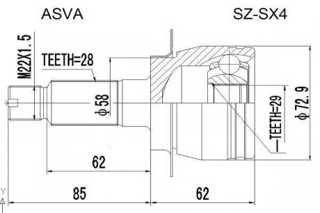Шрус зовнішній 29x58x28 (SUZUKI SX4 RW415/RW416/RW419/RW420 2006-) ASVA SZ-SX4 (фото 1)