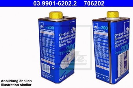 Жидкость тормозная DOT 4 BRAKE FLUID TYP 200, 1 л ATE 03.9901-6202.2