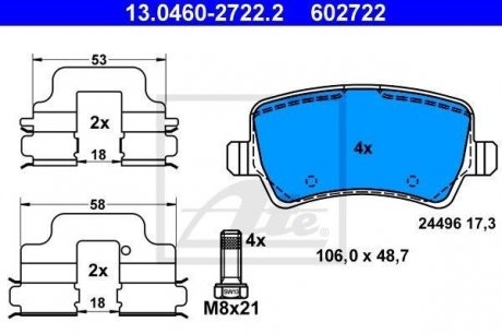 Комплект тормозных колодок, дисковый тормоз ATE 13.0460-2722.2