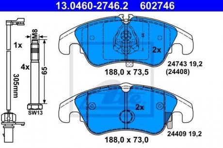 Комплект тормозных колодок, дисковый тормоз ATE 13046027462 (фото 1)
