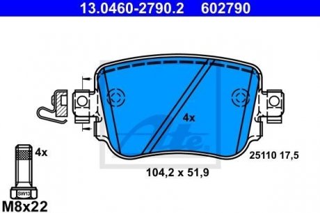 Комплект тормозных колодок, дисковый тормоз ATE 13.0460-2790.2