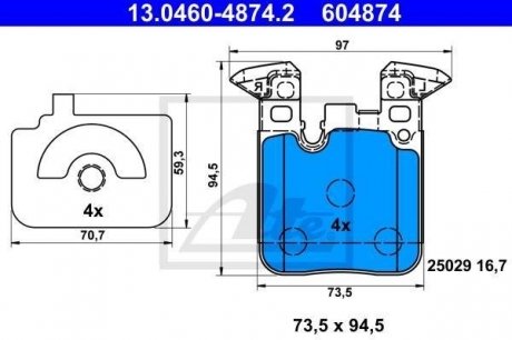Комплект тормозных колодок, дисковый тормоз ATE 13.0460-4874.2