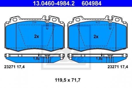 Комплект тормозных колодок, дисковый тормоз ATE 13.0460-4984.2 (фото 1)
