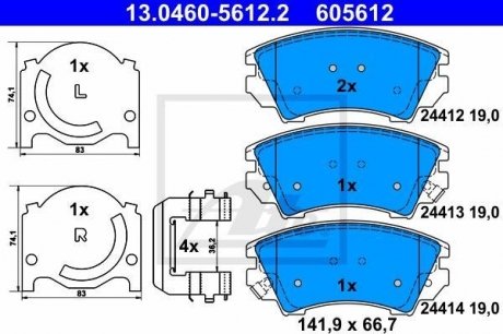 Комплект тормозных колодок, дисковый тормоз ATE 13046056122