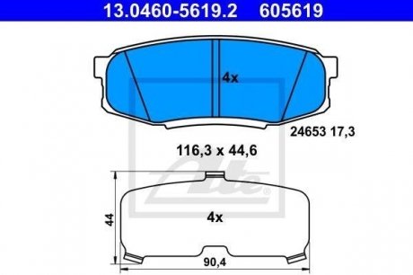 Гальмівні колодки дискові зад. Toyota Land Cruiser 4.5 D-4D/4.7 VVTi 01 07- ATE 13046056192