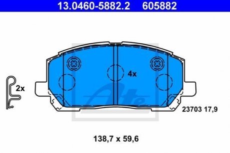Гальмівні колодки дискові Lexus RX300 00-> ATE 13.0460-5882.2 (фото 1)
