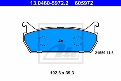 Тормозные колодки дисковые задние Mazda 323, 6, Mx-5 I Suzuki Baleno 1.3-2.3 06.89-12.06 ATE 13.0460-5972.2 (фото 1)