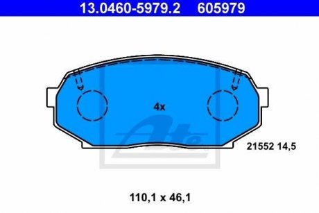 Тормозные колодки дисковые перед. Mazda MX-5 I 1.6 01.89-01.94 ATE 13.0460-5979.2
