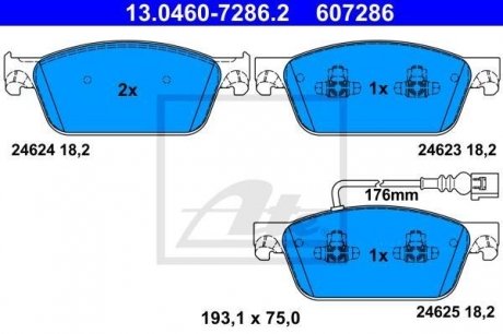Комплект тормозных колодок, дисковый тормоз ATE 13046072862