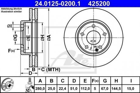 Диск тормозной MERCEDES BENZ A-CLASS 1 2- ATE 24012502001 (фото 1)