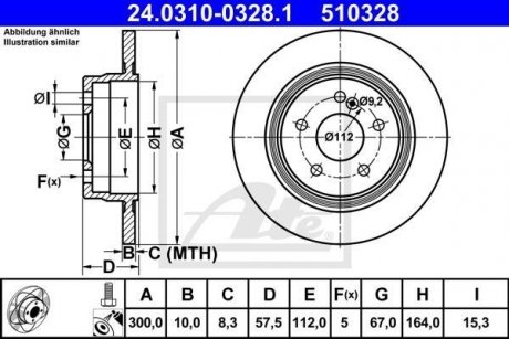 Тормозной диск зад. MB C (W204) 07- ATE 24.0310-0328.1 (фото 1)