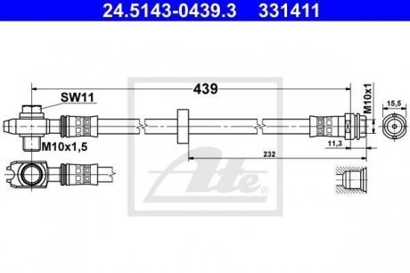 Шланг тормозной AUDI A3 01- /L+P/ ATE 24514304393