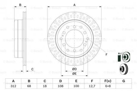 TOYOTA тормозной диск задн.Land Cruiser Prado 2.7/4.0 10-,FJ Cruiser 06- BOSCH 0986479F07