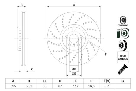 ДИСК ПЕРЕДНIЙ ЛIВИЙ COMPOUND BOSCH 0986479F64