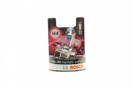 Лампа накаливания H4 12V 60/55W P43t GigaLight +150 (blister 1шт) BOSCH 1987301136