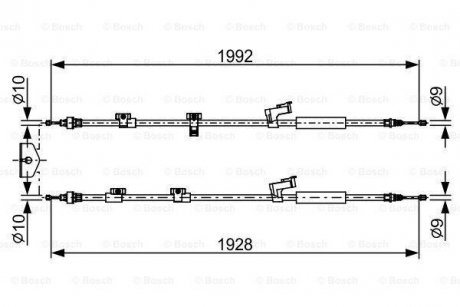 FORD Трос ручного тормоза задн. 1990/1885+1925/1805 мм GRAND C-MAX 10- BOSCH 1987482494 (фото 1)