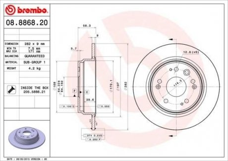 Тормозной диск BREMBO 08.8868.20 (фото 1)