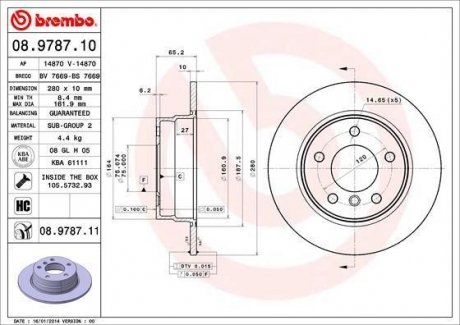 Гальмівний диск BREMBO 08.9787.11 (фото 1)
