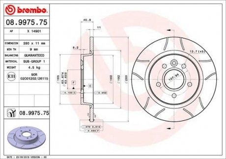 Тормозной диск BREMBO 08.9975.75 (фото 1)