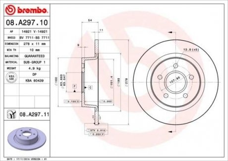 Тормозной диск BREMBO 08.A297.11 (фото 1)