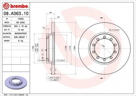 Тормозной диск BREMBO 08.A363.10 (фото 1)