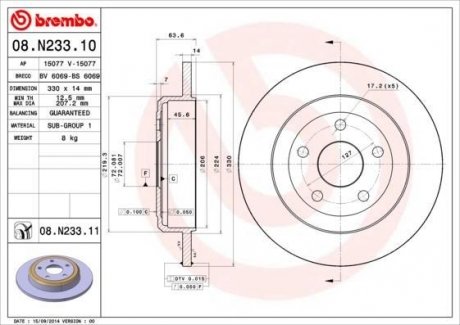 Гальмівний диск BREMBO 08.N233.11 (фото 1)