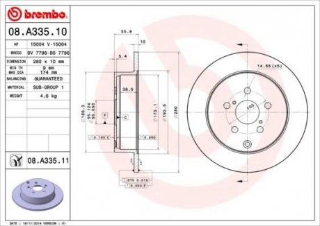 Гальмівний диск BREMBO 08.A335.11 (фото 1)